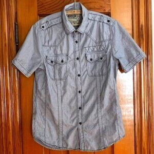 Machine Button Up  Short Sleeve Pinstripe Shirt Cotton Size Medium